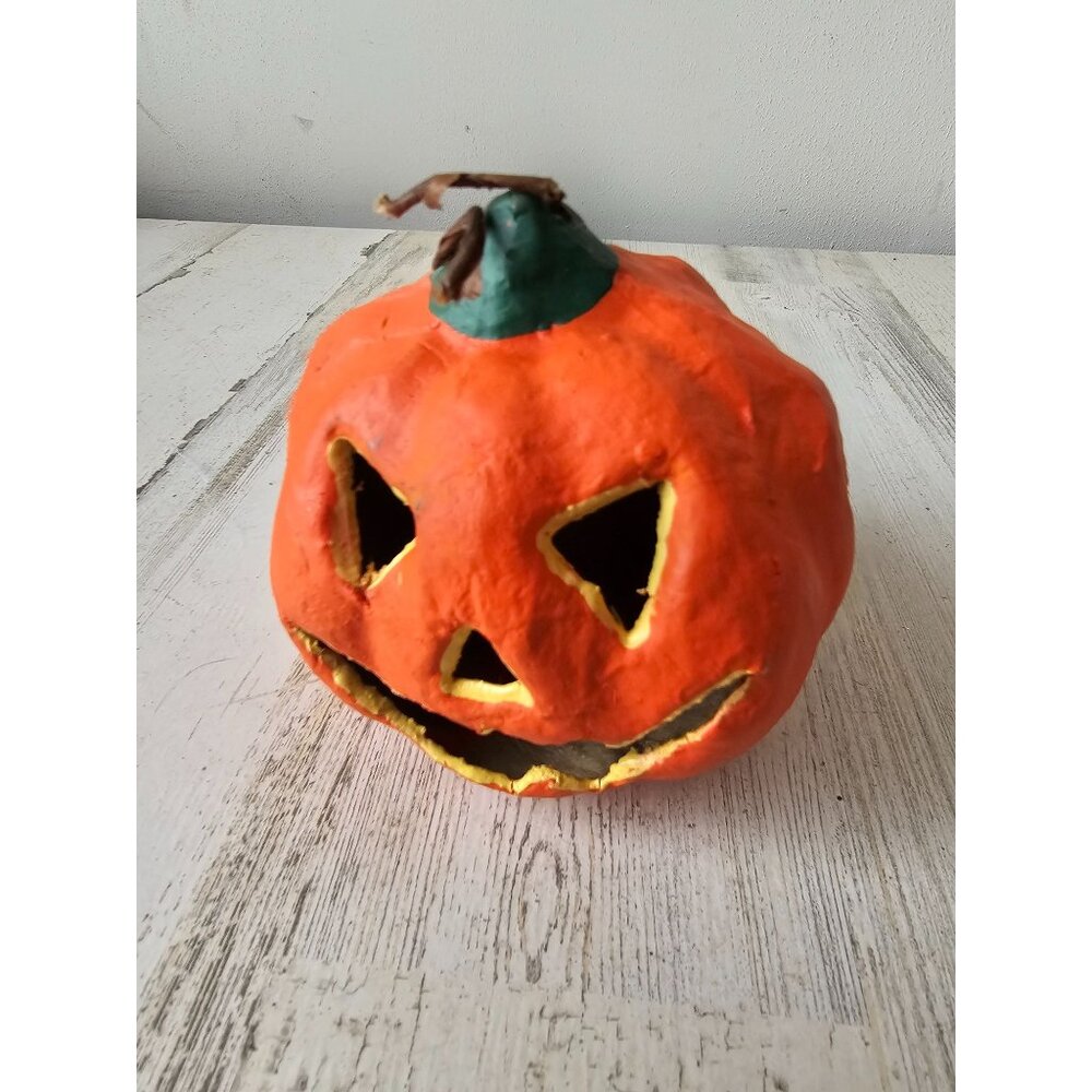Vintage paper mache gourd pumpkin jack-o'-lantern Halloween‎ Easter decor mini